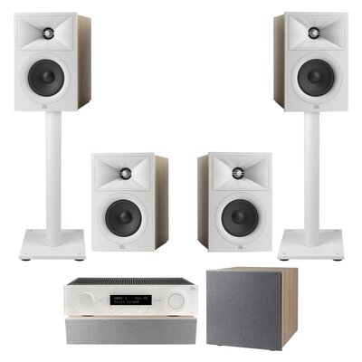 Amplituner JBL MA510 Biały + Kolumna głośnikowa JBL Stage 2 240 B Biały (4 szt.) + Głośnik centralny JBL Stage 2 245C Biały (1 szt.) + Subwoofer JBL Stage 2 200 P Biały + Stojaki do głośników JBL Stage FS Biały (2 szt.)