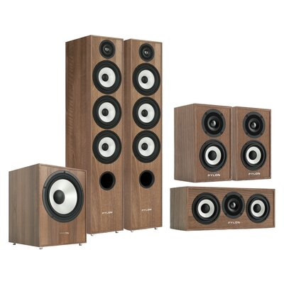 Kolumna głośnikowa PYLON AUDIO Pearl 27 Orzech (2 szt.) + Kolumny głośnikowe PYLON AUDIO Pearl Sat Orzech (2 szt.) + Głośnik centralny PYLON AUDIO Pearl Center Orzech (1 szt.) + Subwoofer PYLON AUDIO Pearl Sub Orzech
