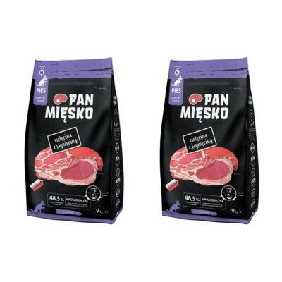 Karma dla psa PAN MIĘSKO Cielęcina z jagnięciną M 2 x 9 kg