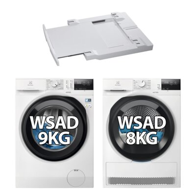 Pralka ELECTROLUX MEW2E9X6P SensiCare 600 9kg 1200 obr + Suszarka ELECTROLUX Absolute Care 600 EW6D285YP + Łącznik do pralek i suszarek AEG A1WYHSK2 z wysuwaną półką