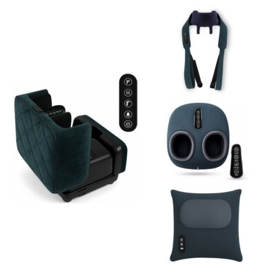 Masażer do stóp MEDIVON Elysium + Masażer karku MEDIVON Hyperion Shiatsu Niebieski + Masażer do stóp MEDIVON 2w1 Artemis Zielony + Poduszka masująca MEDIVON Hestia Shiatsu Podgrzewanie