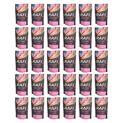 Karma dla psa RAFI z indykiem, borówką i żurawiną 30 x 500 g