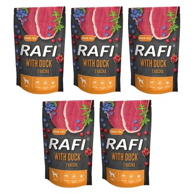 Karma dla psa RAFI z kaczką, borówką i żurawiną 5 x 500 g