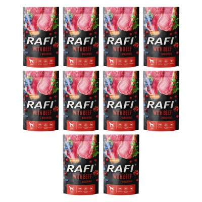 Karma dla psa RAFI z wołowiną, borówką i żurawiną 10 x 500 g
