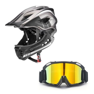 Kask rowerowy ROCKBROS TT-32SBTG-M Szary dla Dzieci (rozmiar M) + Gogle XRIDER XRRG001 Uniwersalne