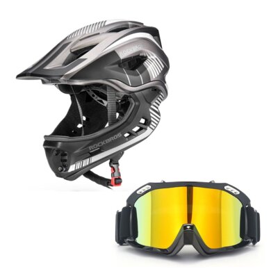 Kask rowerowy ROCKBROS TT-32SBTG-S Szary dla Dzieci (rozmiar S) + Gogle XRIDER XRRG001 Uniwersalne