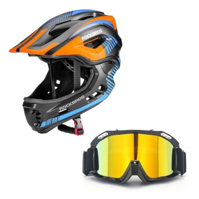 Kask rowerowy ROCKBROS TT-32SOBL-M Czarno-pomarańczowy dla Dzieci (rozmiar M) + Gogle XRIDER XRRG001 Uniwersalne