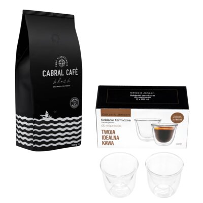 Kawa ziarnista CABRAL CAFE Black 1 kg (Rzemieślnicza) + Zestaw szklanek GÖTZE & JENSEN GA061 (2 sztuki)