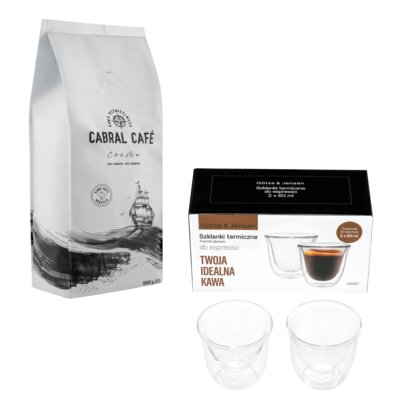 Kawa ziarnista CABRAL CAFE Crema 1 kg (Rzemieślnicza) + Zestaw szklanek GÖTZE & JENSEN GA061 (2 sztuki)