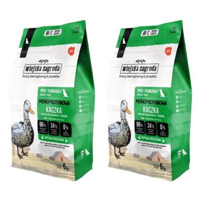Karma dla psa WIEJSKA ZAGRODA Kaczka M/L 2 x 6 kg