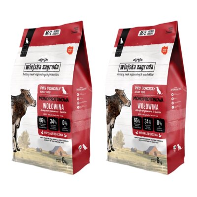 Karma dla psa WIEJSKA ZAGRODA Wołowina M/L 2 x 6 kg