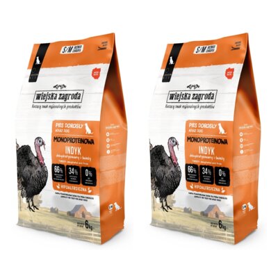 Karma dla psa WIEJSKA ZAGRODA Indyk S/M 2 x 6 kg