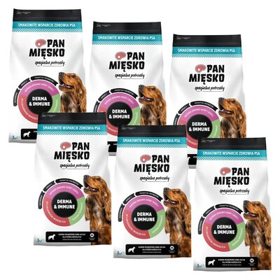 Karma dla psa PAN MIĘSKO Specjalne potrzeby Derma & Immune Chrupki M 6 x 3 kg