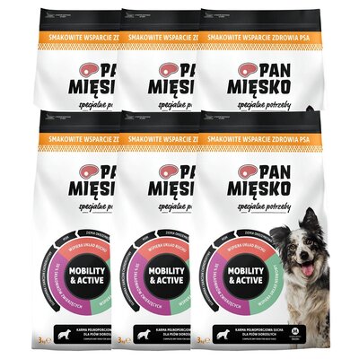 Karma dla psa PAN MIĘSKO Specjalne potrzeby Mobility & Active Chrupki M 6 x 3 kg