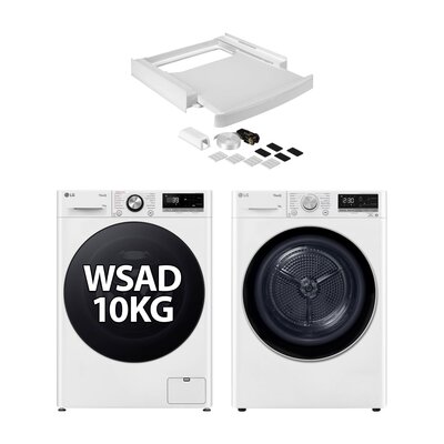 Pralka LG MF4W1072YW KL.A 10kg 1400rpm SteamSpa TurboWash™360 Smart ThinQ + Suszarka LG MRC90V9AV3N Z pompą ciepła 9kg Klasa energetyczna C Auto Cleaning Condenser Smart ThinQ + Łącznik uniwersalny WPRO SKS101 z wysuwaną półką