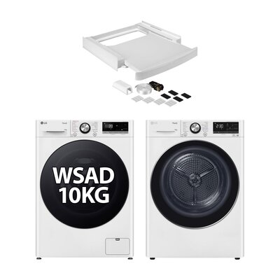 Pralka LG MF4W1072YW KL.A 10kg 1400rpm SteamSpa TurboWash™360 Smart ThinQ + Suszarka LG RC10V9AV2W 10kg Klasa energetyczna C Auto Cleaning Condenser Smart ThinQ + Łącznik uniwersalny WPRO SKS101 z wysuwaną półką