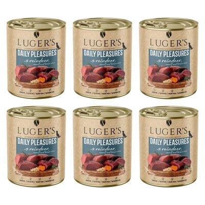 Karma dla psa LUGER'S Daily Pleasures z reniferem, marchewką i brązowym ryżem 6 x 800 g