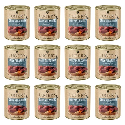 Karma dla psa LUGER'S Daily Pleasures z reniferem, marchewką i brązowym ryżem 12 x 800 g