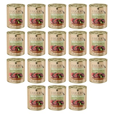 Karma dla psa LUGER'S Daily Pleasures z sercami gęsi, brokułami i zielonym groszkiem 18 x 800 g