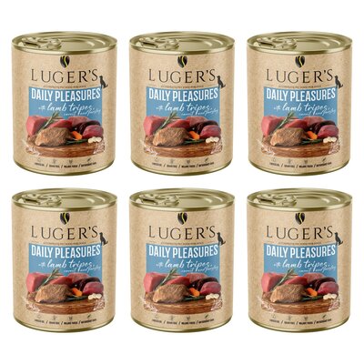 Karma dla psa LUGER'S Daily Pleasures z żołądkami jagnięcymi, marchewką i pietruszką 6 x 800 g