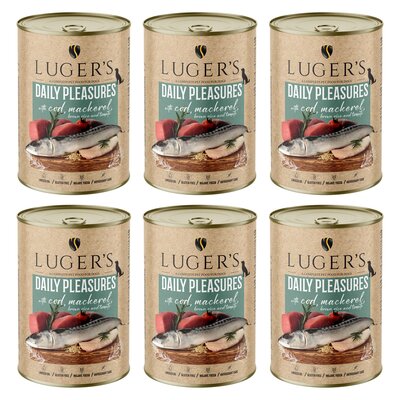 Karma dla psa LUGER'S Daily Pleasures z dorszem, makrelą, pomidorem i ryżem brązowym 6 x 400 g