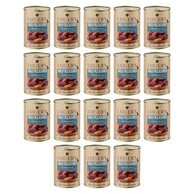 Karma dla psa LUGER'S Daily Pleasures z reniferem, marchewką i brązowym ryżem 18 x 400 g