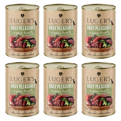 Karma dla psa LUGER'S Daily Pleasures Serca gęsi, brokuł i zielony groszek 6 x 400 g