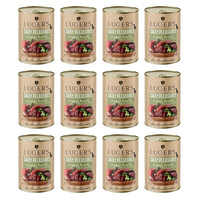 Karma dla psa LUGER'S Daily Pleasures Serca gęsi, brokuł i zielony groszek 12 x 400 g