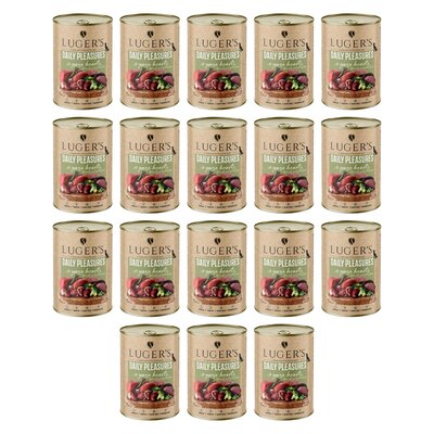 Karma dla psa LUGER'S Daily Pleasures Serca gęsi, brokuł i zielony groszek 18 x 400 g