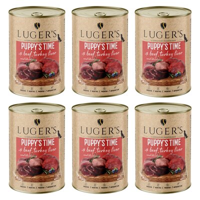 Karma dla psa LUGER'S Puppy's Time z wołowiną, wątróbką z indyka i borówką 6 x 400 g