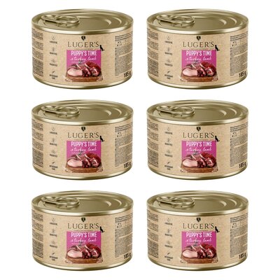 Karma dla psa LUGER'S Puppy's Time z indykiem, jagnięciną i żurawiną 6 x 185 g
