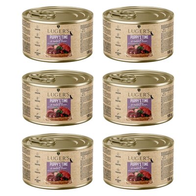 Karma dla psa LUGER'S Puppy's Time z wątróbką z królika, szpinakiem i żurawiną 6 x 185 g