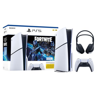 Konsola SONY PlayStation 5 Slim Fortnite Cobalt - Zestaw Startowy + Słuchawki SONY Pulse Elite Bezprzewodowe, Nauszne, Dźwięk przestrzenny