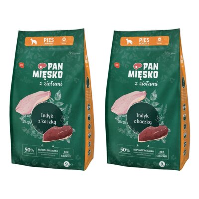 Karma dla psa PAN MIĘSKO Indyk z kaczką z ziołami 2 x 9 kg