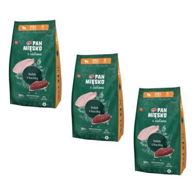 Karma dla psa PAN MIĘSKO Indyk z kaczką z ziołami 3 x 9 kg