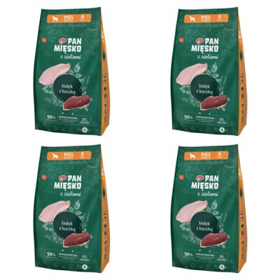 Karma dla psa PAN MIĘSKO Indyk z kaczką z ziołami 4 x 9 kg