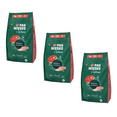 Karma dla psa PAN MIĘSKO Wołowina z królikiem i ziołami M 3 x 20 kg