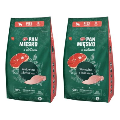 Karma dla psa PAN MIĘSKO Ziołowa wołowina z królikiem M 2 x 9 kg