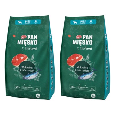 Karma dla psa PAN MIĘSKO Wołowina z tuńczykiem i ziołami S 2 x 20 kg