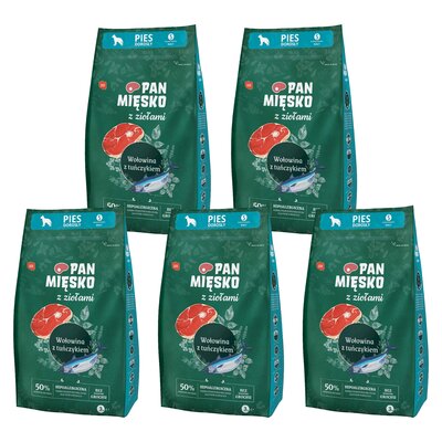 Karma dla psa PAN MIĘSKO Wołowina z tuńczykiem i ziołami S 5 x 3 kg