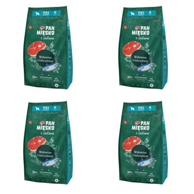 Karma dla psa PAN MIĘSKO Wołowina z tuńczykiem i ziołami S 4 x 9 kg