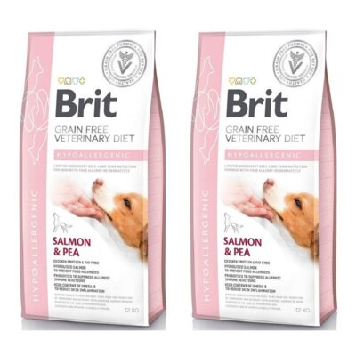 Karma dla psa BRIT Grain Free Veterinary Diets Dog Hypoallergenic Łosoś z groszkiem 2 x 12 kg