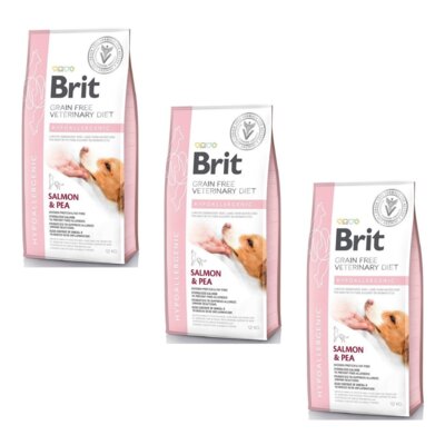 Karma dla psa BRIT Grain Free Veterinary Diets Dog Hypoallergenic Łosoś z groszkiem 3 x 12 kg