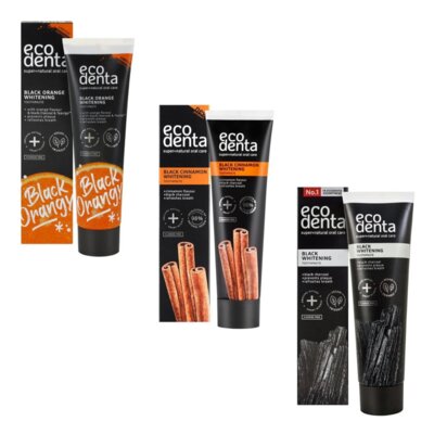 Pasta do zębów ECODENTA Black Orange 100 ml + Pasta do zębów ECODENTA Cynamon 100 ml Czarny + Pasta do zębów ECODENTA Black Line 100 ml