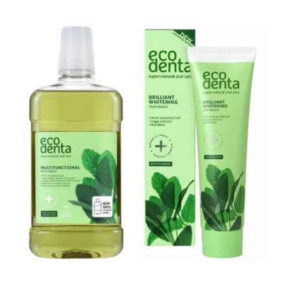 Płyn do płukania jamy ustnej ECODENTA Green Line 500 ml + Pasta do zębów ECODENTA Green line Brilliant whitening 100 ml