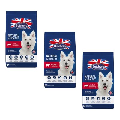 Karma dla psa BUTCHER'S Natural & Healthy Wołowina 3 x 15 kg