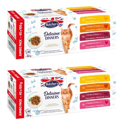 Karma dla kota BUTCHER'S Delicious Dinners Jumbo mix smaków dania z kurczakiem (80 x 100 g)