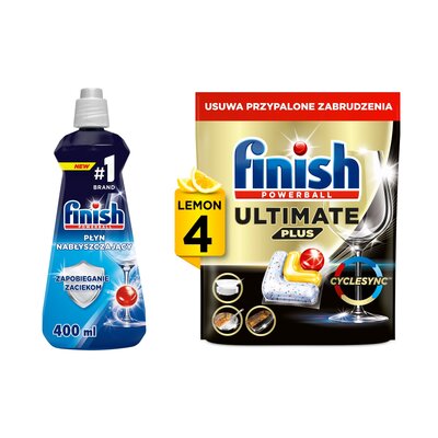 Nabłyszczacz do zmywarek FINISH 400 ml + Kapsułki do zmywarek FINISH Powerball Ultimate Plus All In 1 Lemon - 4 szt.