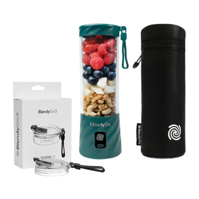 Blender personalny BLENDYGO 3 Butelkowa zieleń Bezprzewodowy + Etui termiczne BLENDYGO do BlendyGo 3 + Nakrętka ustnik do picia BLENDYGO BlendyGo 3