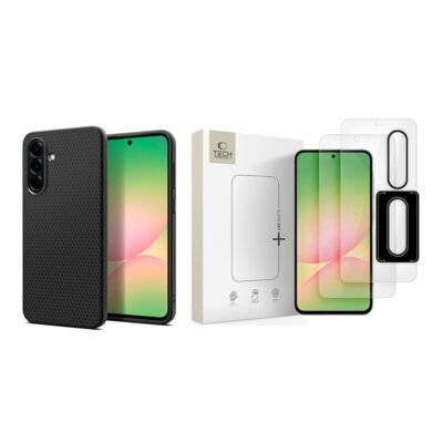 Etui SPIGEN Liquid Air do Samsung Galaxy A56 5G Czarny mat + Szkło hartowane TECH-PROTECT Glass Set+ do Samsung Galaxy A36/A56 5G Przezroczysty